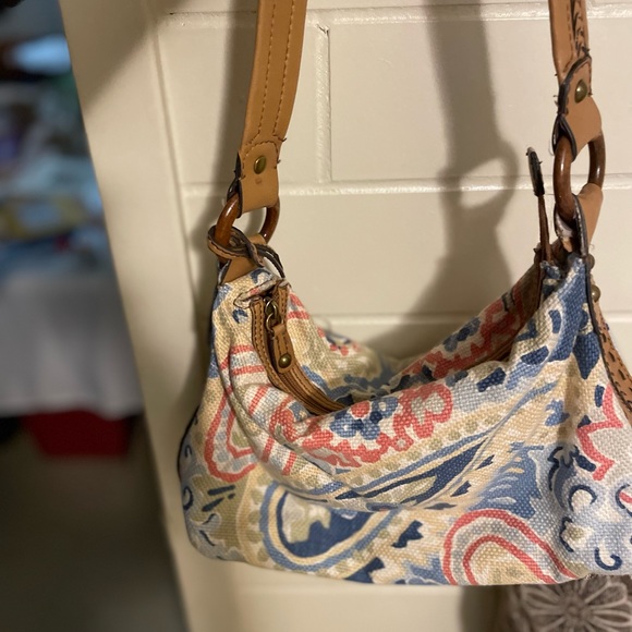 Leather and Cloth Fossil Boho Chic Purse w/Key - Picture 5 of 9